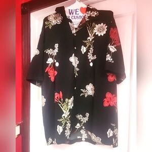 Men's Vintage Reservoir Black Hawaiian Floral Short Sleeve Button-Down Shirt- M